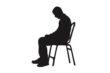 Fototapeta premium Silent Contemplation: A solitary silhouette of a person immersed in deep thought, seated thoughtfully on a simple chair.