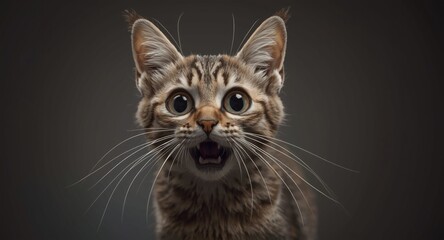 Obraz premium Playful cat with a scared expression and oversized eyes