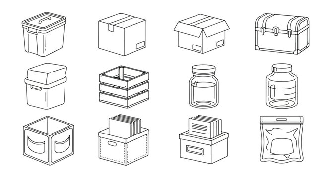 A variety of different types of boxes and containers for storage and shipping Vector
