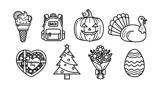 Assorted drawings of holidays and special occasions throughout the year Vector