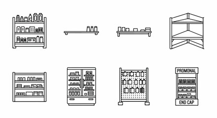 A variety of bookshelves with different designs and storage solutions Vector © Alex