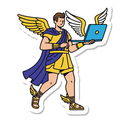 Winged Messenger with Laptop - Digital Nomad Concept Illustration