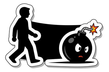 Risky Business Vector Sticker of Person Walking with a Bomb