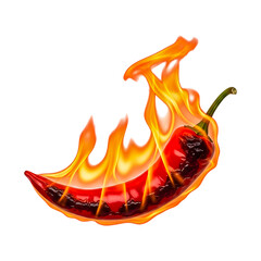 Red chili pepper engulfed in flames isolated on a transparent background red pepper