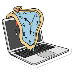 Melting Clock on Laptop Time Management, Deadline Pressure, and Digital Stress Vector Illustration