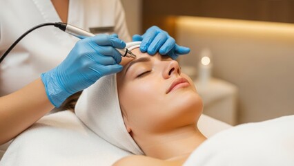 Fototapeta premium Professional eyebrow treatment in a serene clinic setting