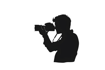 Silhouette of a Photographer: A shadowy figure, silhouetted against a plain background, is engrossed in the craft of photography, capturing a moment with a professional camera.