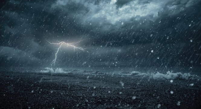 Stormy weather with heavy hailstones and intense downpours