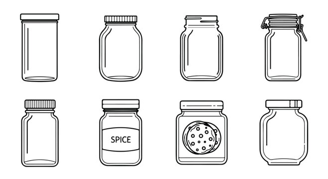 Assorted jars and containers for storing various items and spices Vector