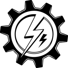 Electric Power Gear Icon Black and White Vector Lightning Bolt and Cogwheel Logo Design