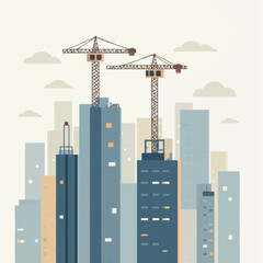 Obraz premium Modern cityscape with construction cranes and skyscrapers