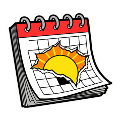Calendar Page with Torn Sun Illustration Deadline and Time Management Doodle Vector