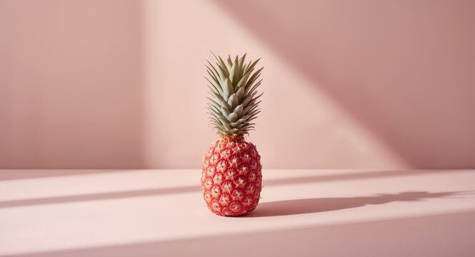 Stylish minimalistic scene with a single pink pineapple on a muted pink surface