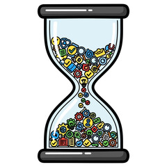 Hourglass Filled with Productivity Icons Time Management and Efficiency Vector