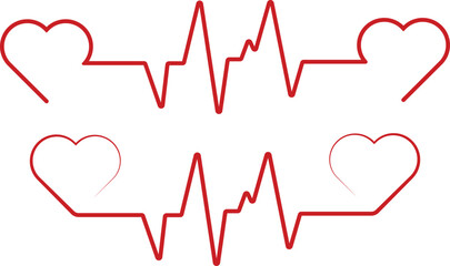 Minimal heart pulse line icon set featuring ECG heartbeat waveform connected with heart shapes. Perfect for medical, healthcare, cardiology, and love-related design projects.