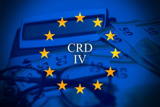 CRD IV lettering combined with EU flag. Visual concept of capital regulation, supervisory standards and banking governance in Europe.