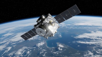 Satellite orbiting earth, capturing data from space