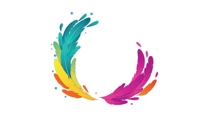 Abstract colorful paint splash, dynamic fluid art feather frame design with vibrant hues © Lepe PNG