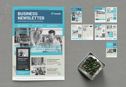 Professional Business Printable Newsletter A4 and US Letter in Corporate Style with Blue Elements
