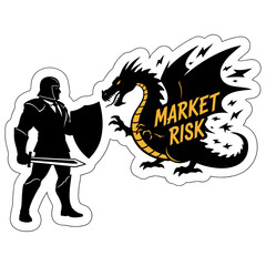 Market Risk Shield Knight Defending Against Dragon, Vector Illustration for Finance