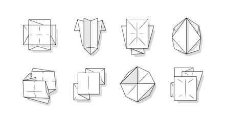 Diverse geometric shapes and their respective nets and constructions Vector © Alex