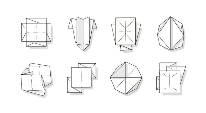 Diverse geometric shapes and their respective nets and constructions Vector