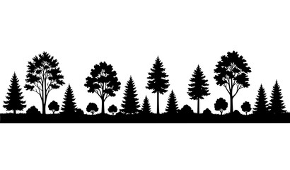 Deciduous Woodland and Conifer Tree Silhouette Border Vector Illustration EPS 10 © abdul