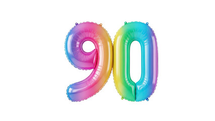 Fototapeta premium Rainbow number ninety balloon png number 90 balloon png celebration party png transparent background image