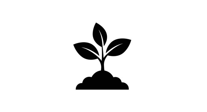 Minimalist Plant Sprout Icon &ndash; Black Leaf Growth Logo Vector Illustration