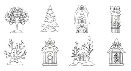 Fototapeta premium A delightful collection of charming and whimsical treehouse illustrations Vector