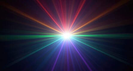 Obraz premium Radiant abstract light burst with vibrant rainbow rays and bright center copy space