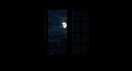 Quiet night with half moonlight shining through open window