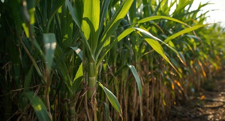 Obraz premium Macro perspective on dense sugarcane plants thriving outdoors in a field