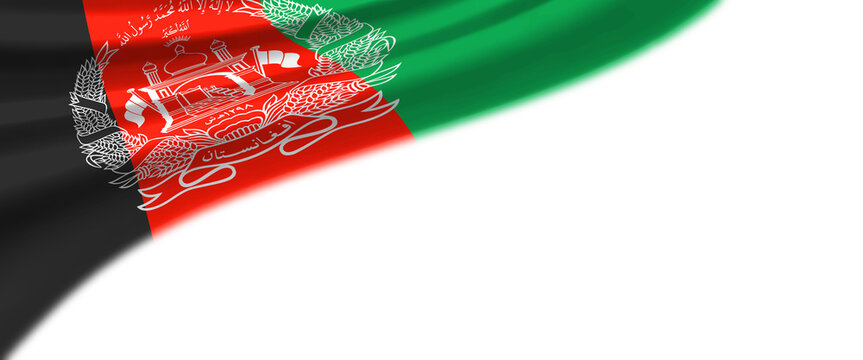 White background with the flag of Afghanistan in the upper left corner