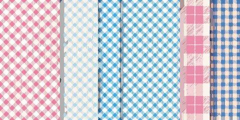 A colorful collection of gingham patterns in various shades and tones