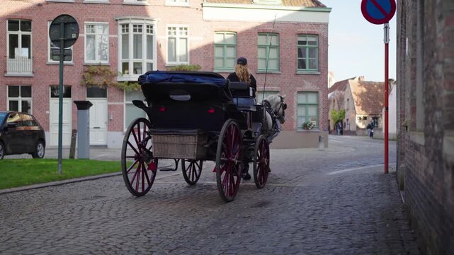 Horse carriage in old town Bruges Belgium