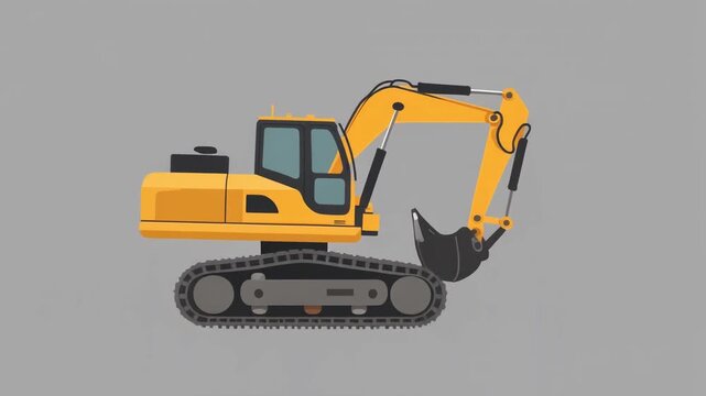 Yellow excavator on gray background - construction and heavy machinery illustration