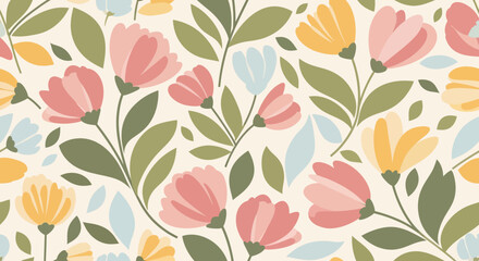 Vibrant Floral Pattern with Colorful Flowers and Leaves. © Abhinaya Project
