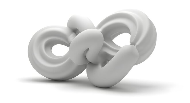 White Mathematical Knot Shape 3D Render
