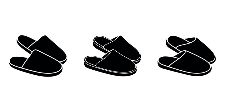 Set of three pairs of black silhouette slippers for indoor footwear comfort relaxation rest and home wear collection