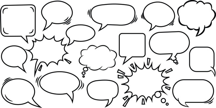 Speech Bubble Set Vector Illustration &ndash; Comic and Cartoon Talk Bubbles Collection Outline Style Isolated on White Background EPS 10