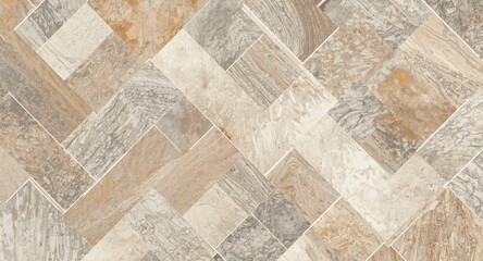 Fototapeta premium Floral and mineral art motifs combined in abstract herringbone textured pattern with pastel autumn winter palette