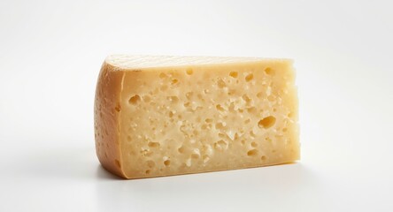 Parmesan cheese wedge placed on flawless white background for culinary presentation
