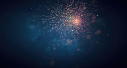 Fototapeta premium Radiating fireworks illuminate the sky with hazy star patterns marking New Years arrival