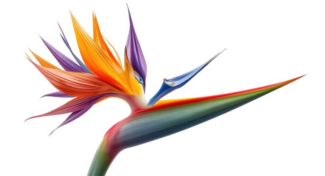 Colorful Bird of Paradise flower depicted in 2D vector style with white backdrop