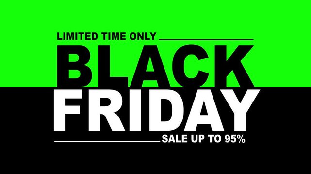 Black Friday Sale Limited Time Only &ndash; Up to 100% Off. Black Friday 95% percent off discount animation. 4k video on black screen background black Friday or wholesale and business concept.