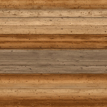 Seamless Rammed Earth Texture with Contrast Sedimentary Layers and Grey Accent