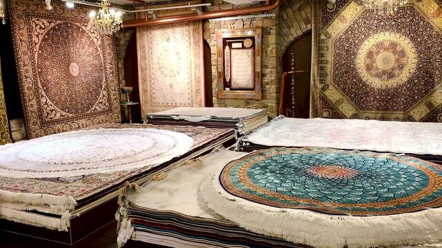 Carpet market Bazaar Handcraft Vintage Luxury .Oriental Art Silk Wool