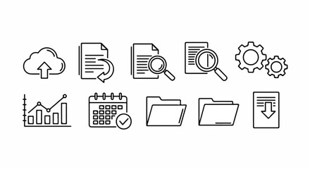 Obraz premium A collection of icons representing various aspects of data management and analysis. Vector