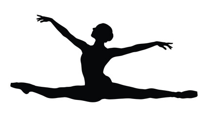 A silhouette of a ballerina performing a grand jete leap with arms extended. isolated on white background, Vector © SILHUETTECHEMBER